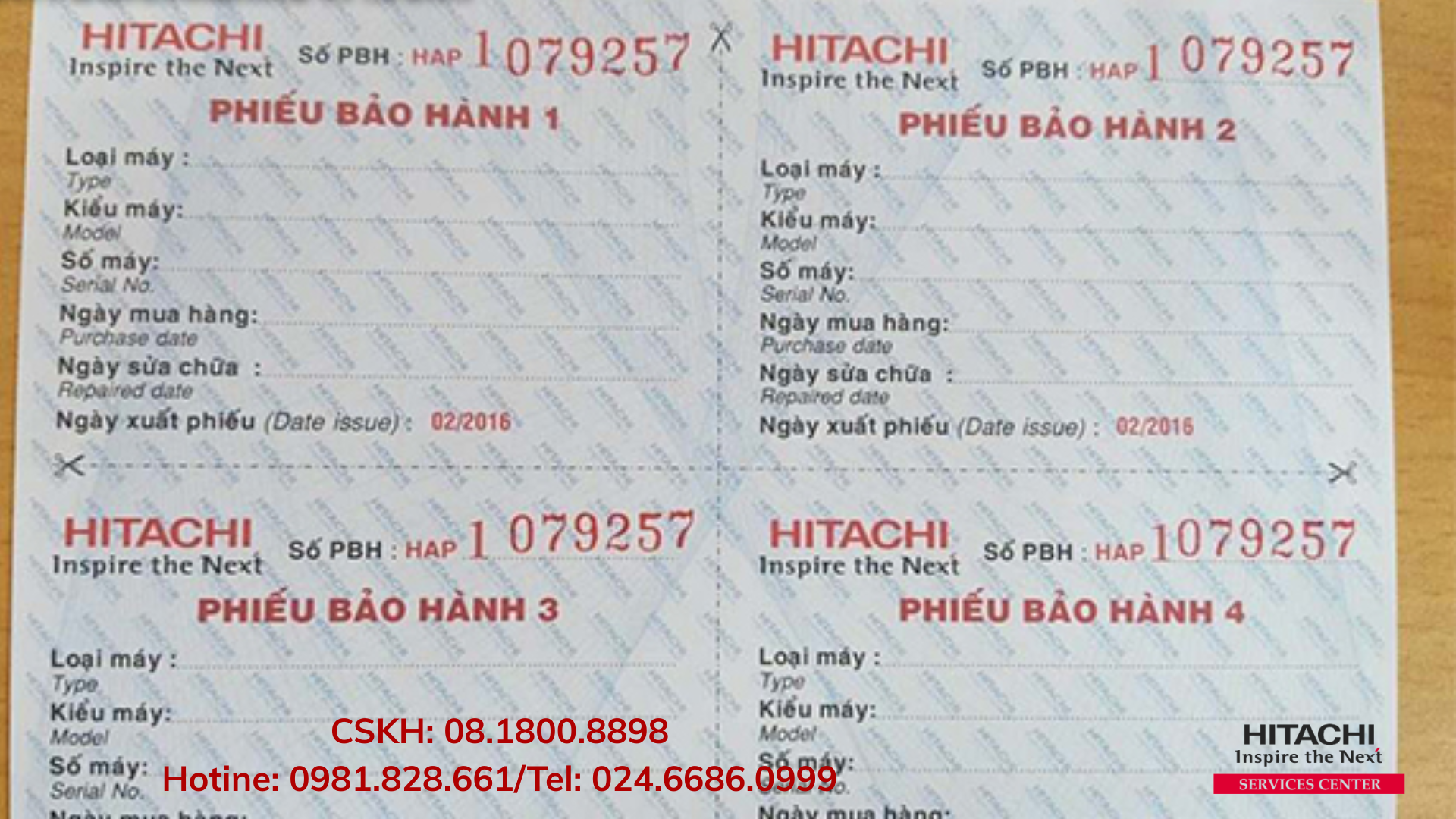 Mẫu phiếu bảo hành tủ lạnh Hitachi khi mua