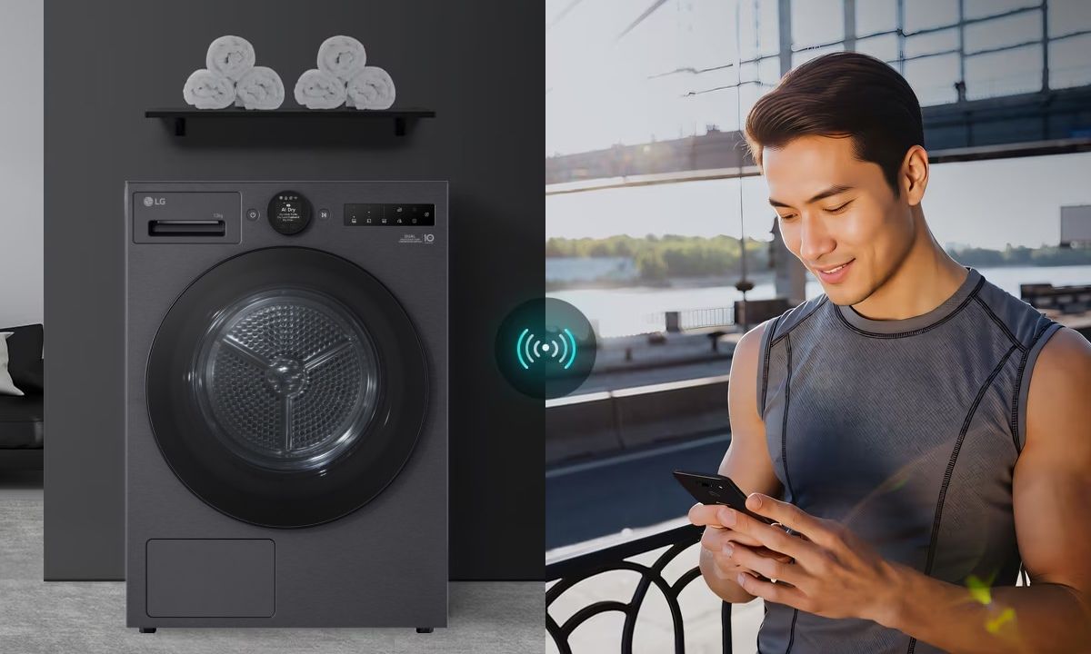Máy sấy quần áo LG Inverter 9 kg DVHP09B Điều khiển từ xa qua ứng dụng SmartThinQ